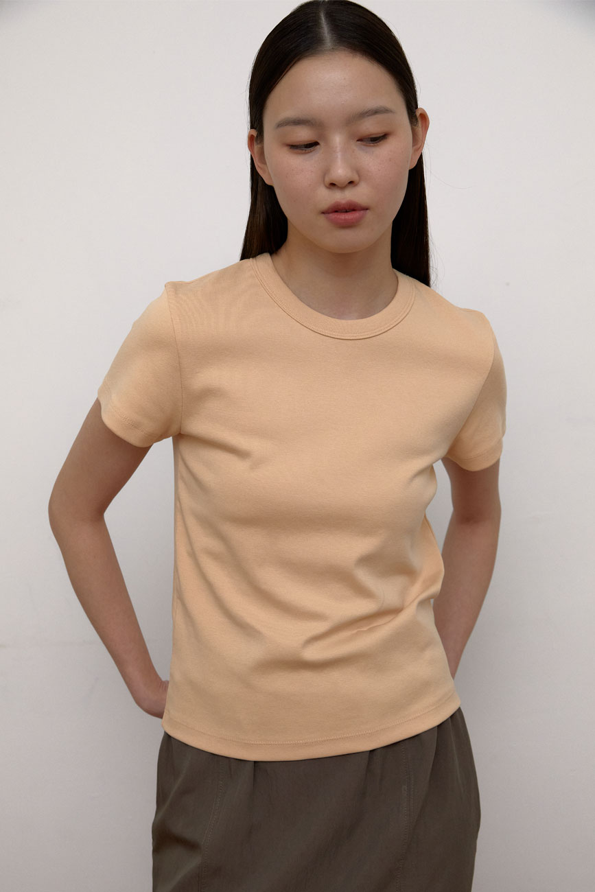 [RE] Cap Sleeve Round T-Shirts (Peach)