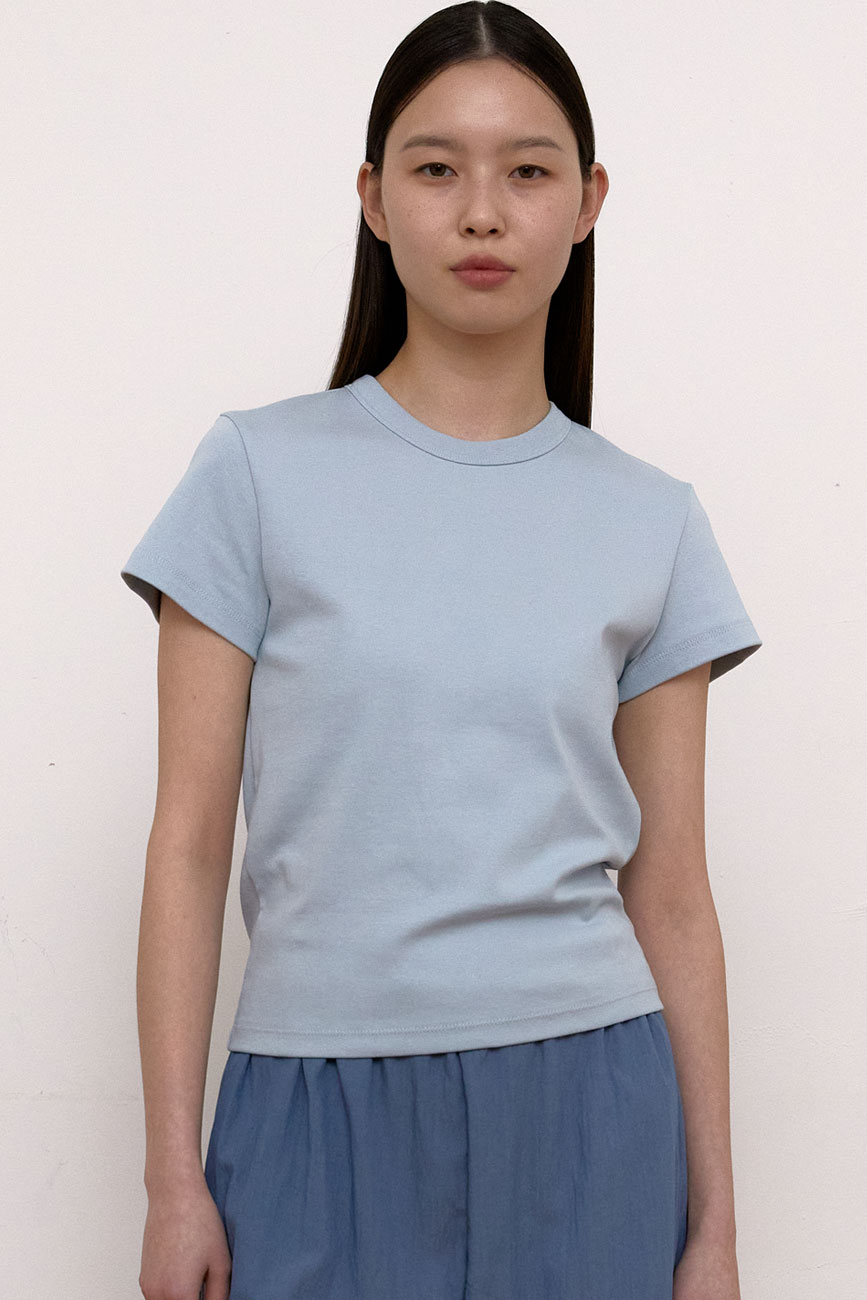 [1차] Cap Sleeve Round T-Shirts (Sky Blue)