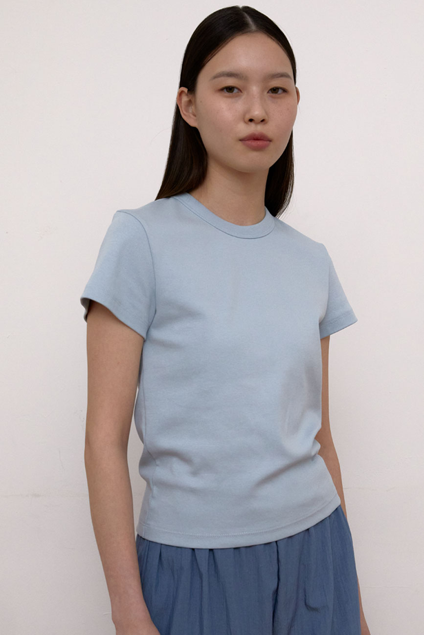 [1차] Cap Sleeve Round T-Shirts (Sky Blue)
