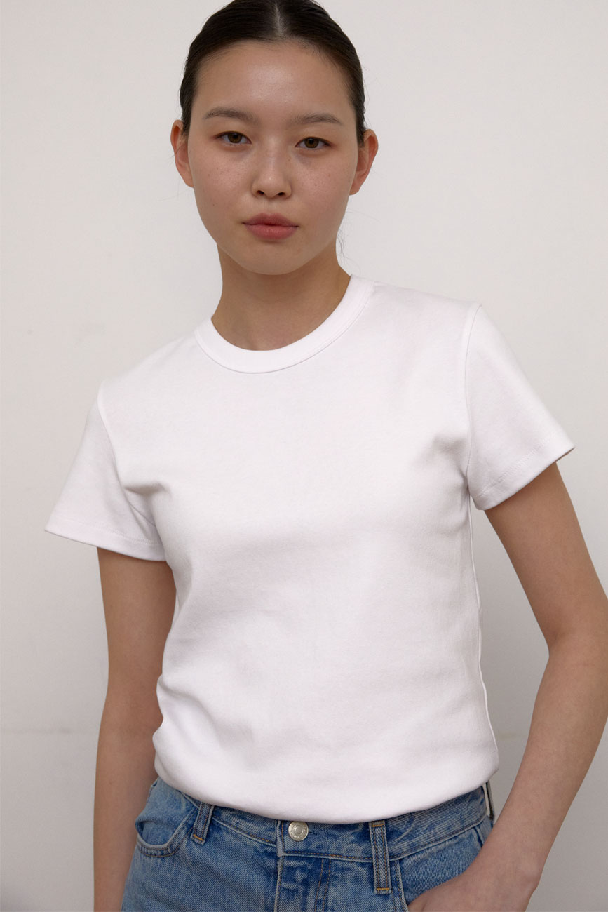 [RE] Cap Sleeve Round T-Shirts (White)